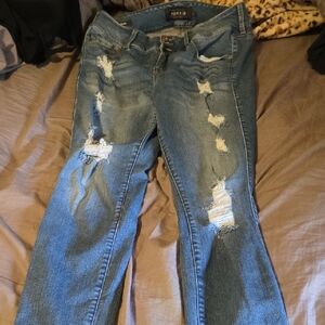 Torrid Blue Skinny Jeans with Modern Distressing